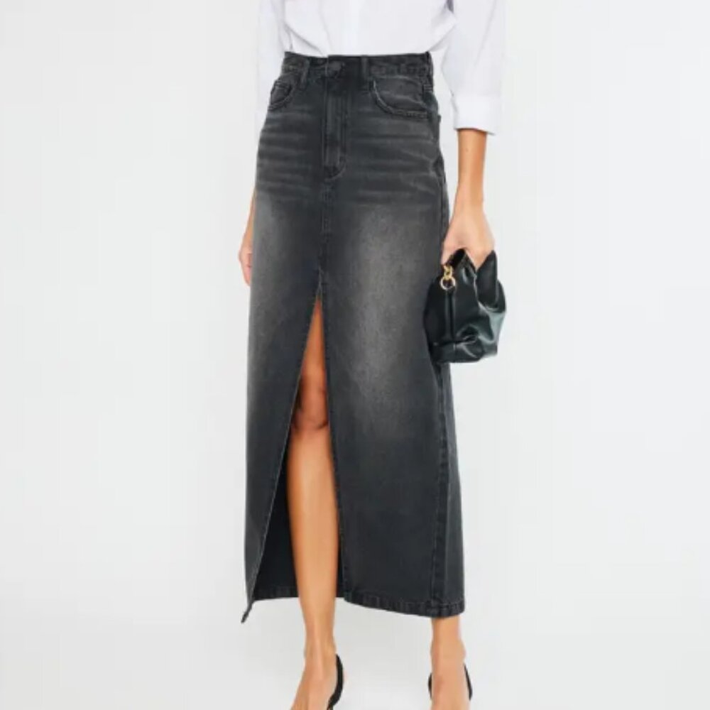 90's Denim Maxi Skirt Black